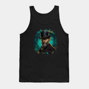 Vintage Design Illustration - Distinguished Gentleman in Glasses, Mustache, and Beard, Wearing a Suit with a Top Hat, Against a Turquoise Background. Tank Top